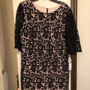 Studio 1 Black lace over pink/peach liner dress